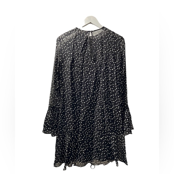 NWT Theory Marah Stat-print Black Sheer Long Bell Sleeve Silk Dress 2 MSRP: $395 - Picture 8 of 16